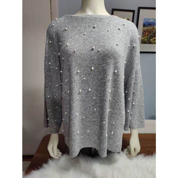 Zara Long Sleeve Pearl Embossed Sweater - Picture 1 of 4